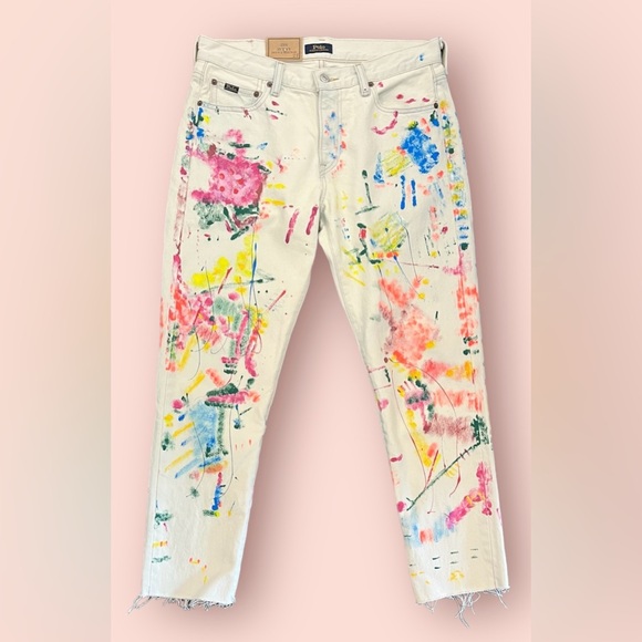 Polo By Ralph Lauren The Avery Boyfriend Jeans in Paint Splatter - Size 27 - Picture 2 of 3
